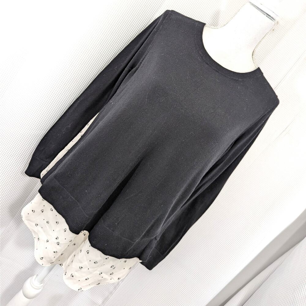 LOFT OUTLET! BLACK KNIT LONG SLEEVE W/ATTACHED BLOUSE DETAIL SWEATER/TOP! SZ MP